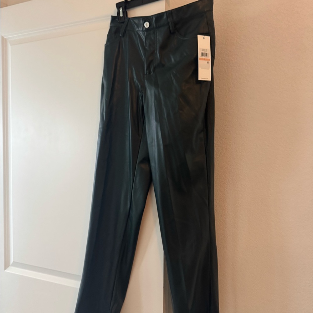 Dark Green Faux Leather Pants